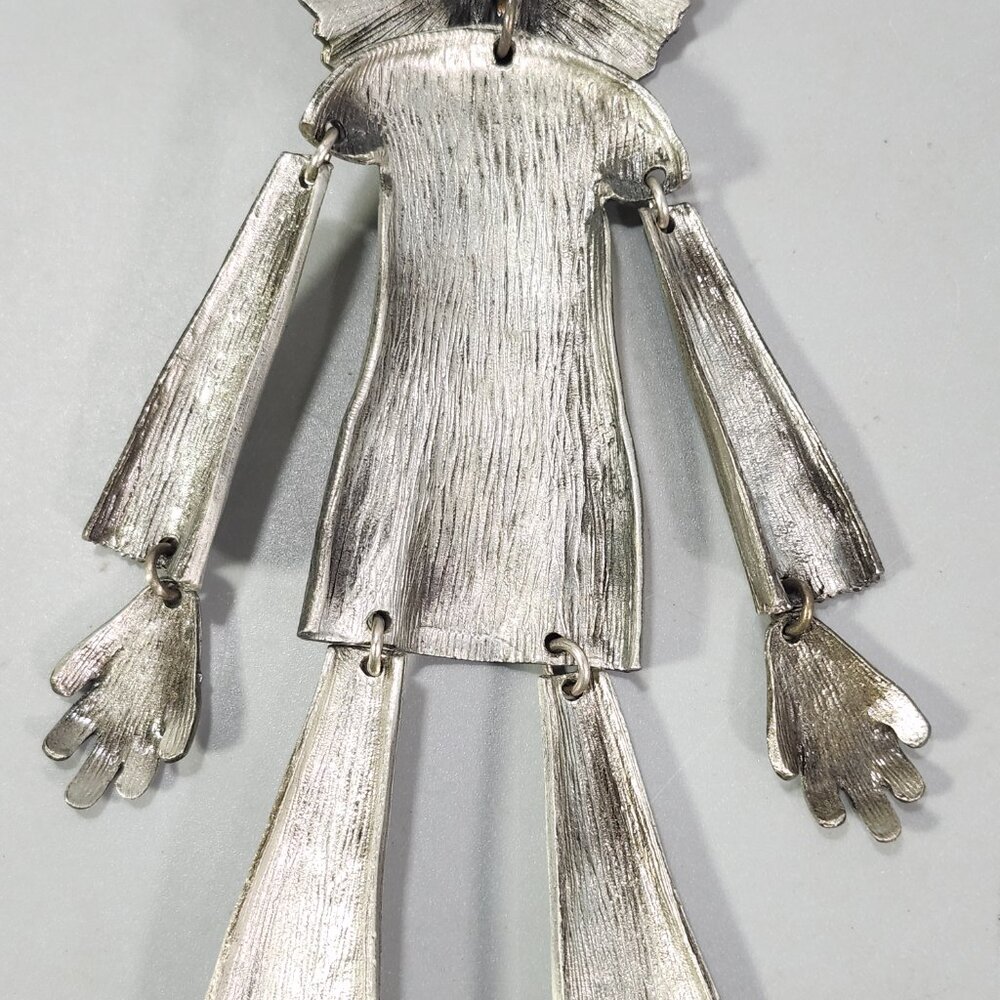 Pewter Circus Clown Articulated Jester Necklace Charm Statement Fashion Jewelry - Picture 9 of 11